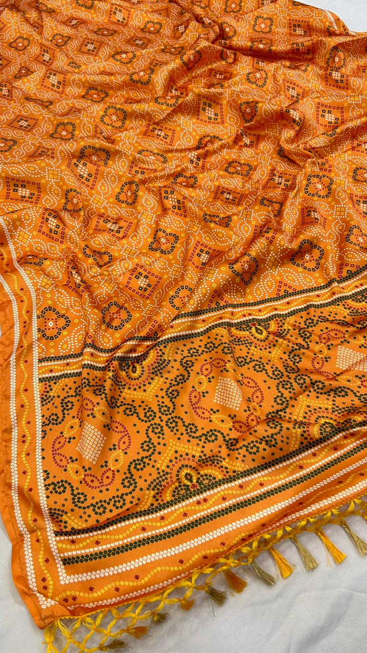 Designer Patola Bandhej Lehanga Choli :- Mustard