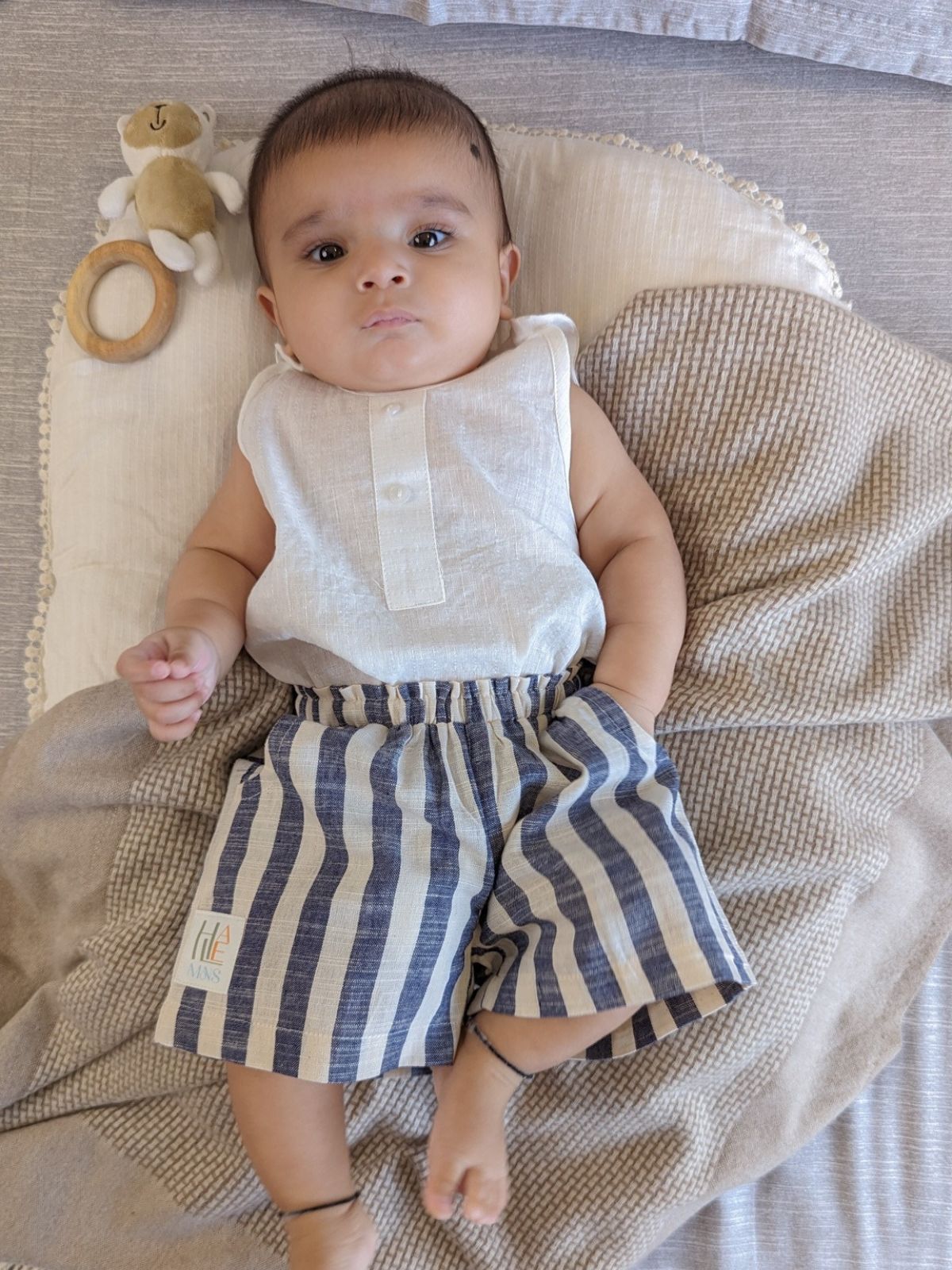 Half Sleeves Blue Stripe Kids Combo