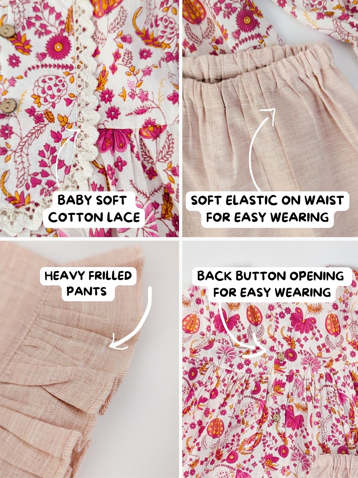 Pink Pleated Floral Mia Top Bottom Set