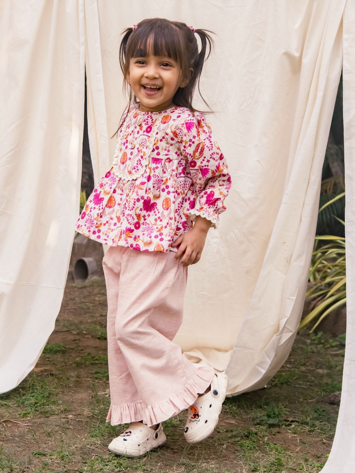 Pink Pleated Floral Mia Top Bottom Set