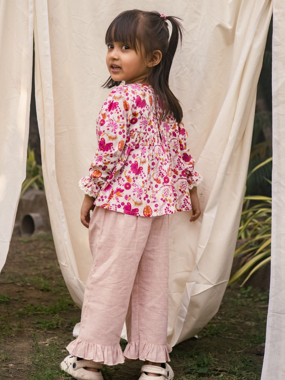 Pink Pleated Floral Mia Top Bottom Set