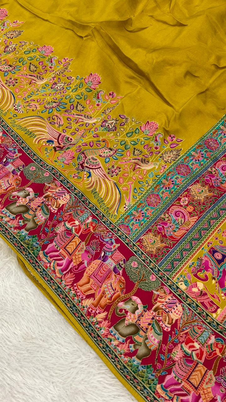 Pure Hand Weaving Kalamkari Saree (Gold Gala)