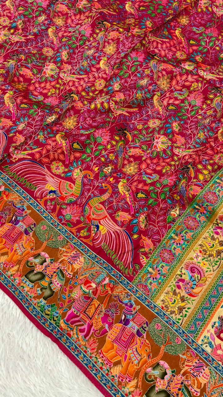 Pure Hand Weaving Kalamkari Saree (Rani Jaal)