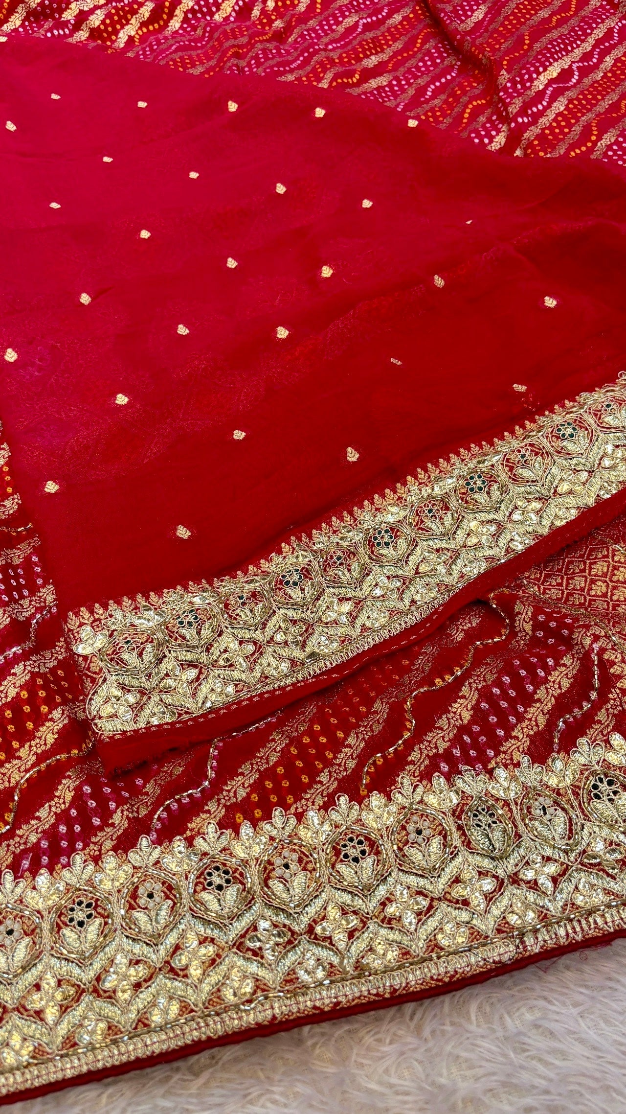 Georgette Banarasi Bandhej Saree with Handwork