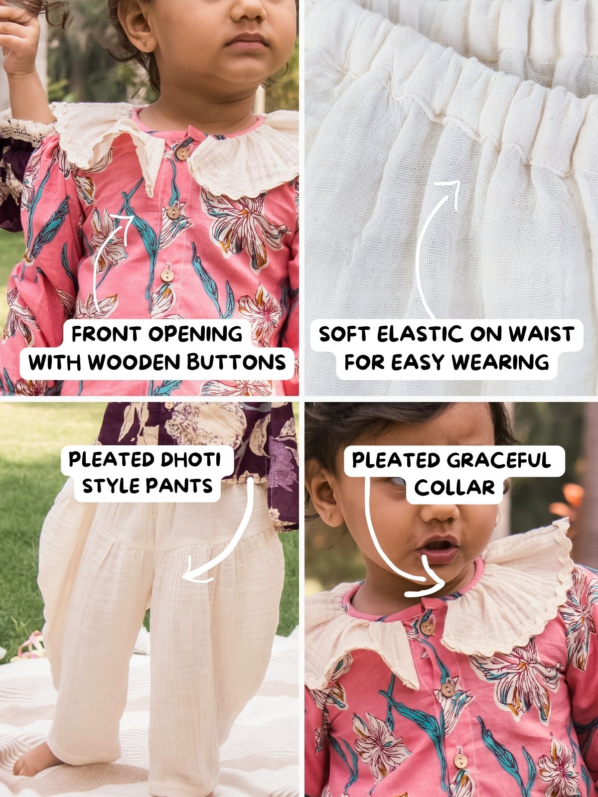Pink Full Sleeved Crochet Lace Juliet Co-Ord setWith Dhoti Pants