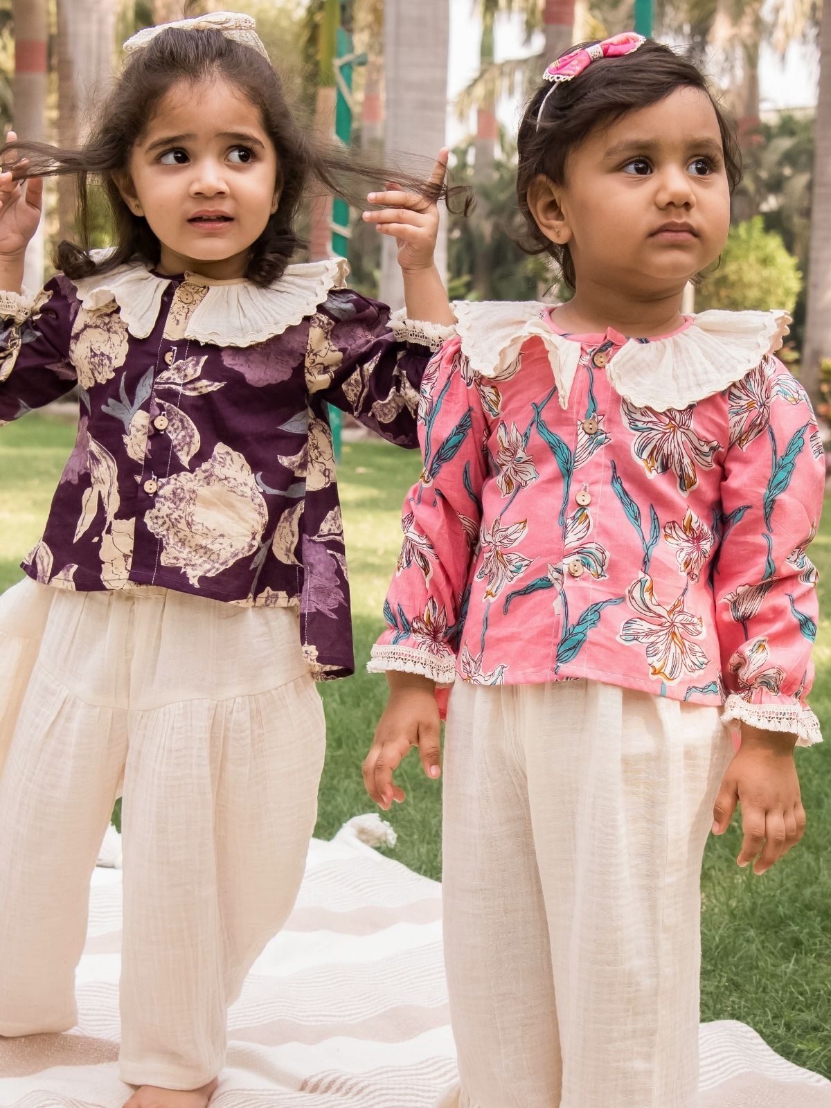 Pink Full Sleeved Crochet Lace Juliet Co-Ord setWith Dhoti Pants
