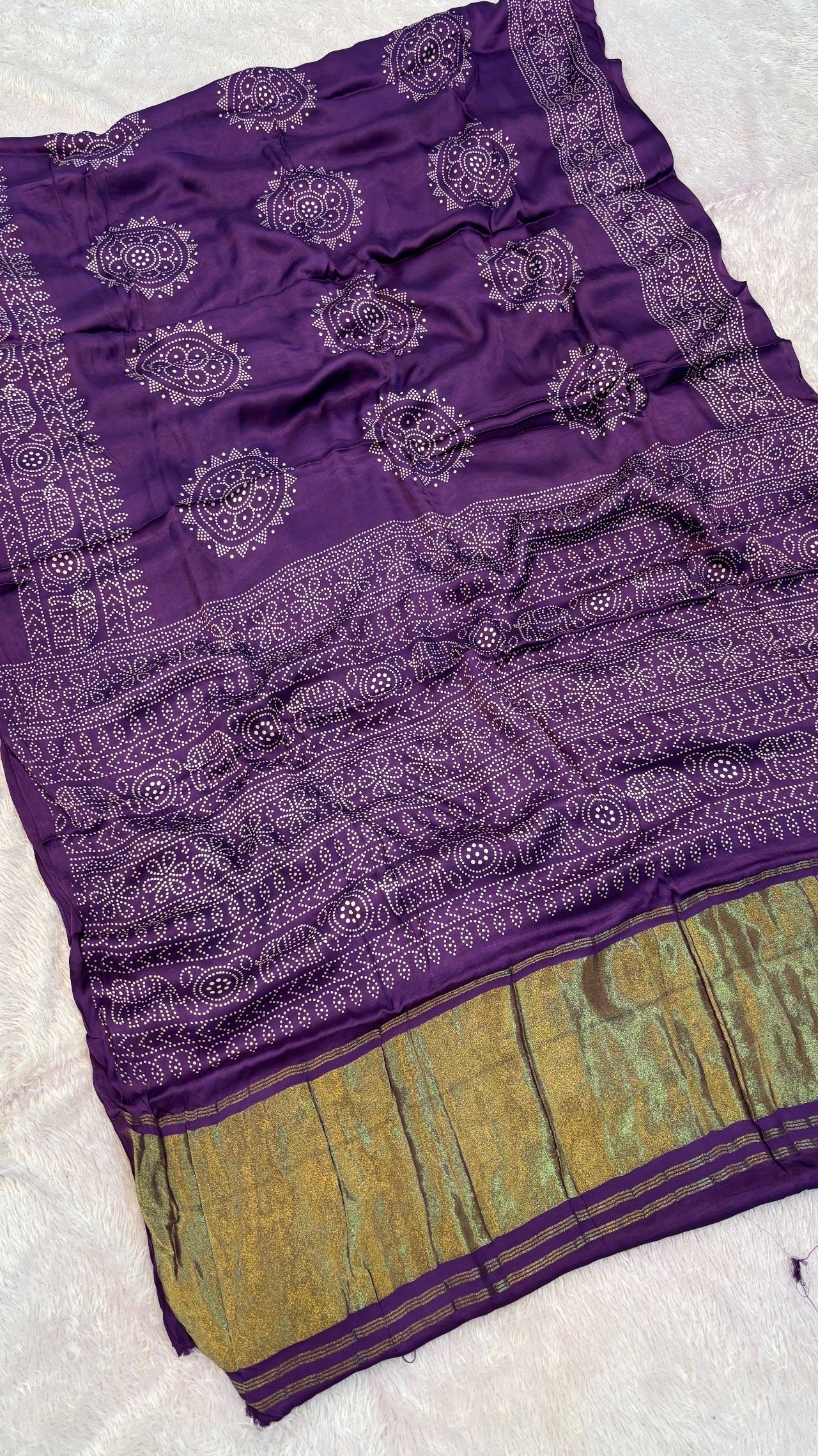 Pure Modal Silk Bandhej Saree with Lagadi Patta