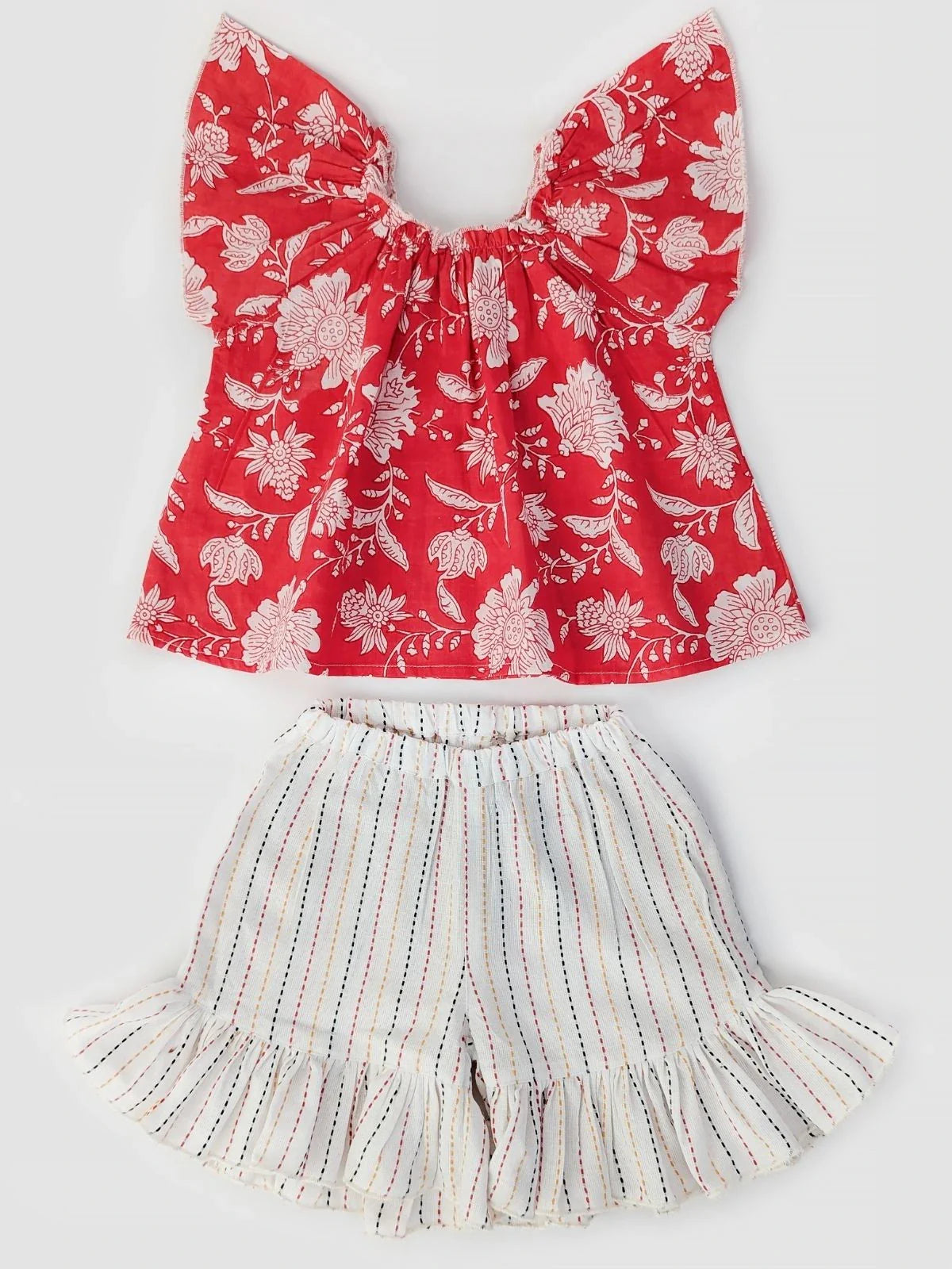 Rosy printed Tiny Tulip Cotton Casual Top Bottom Set