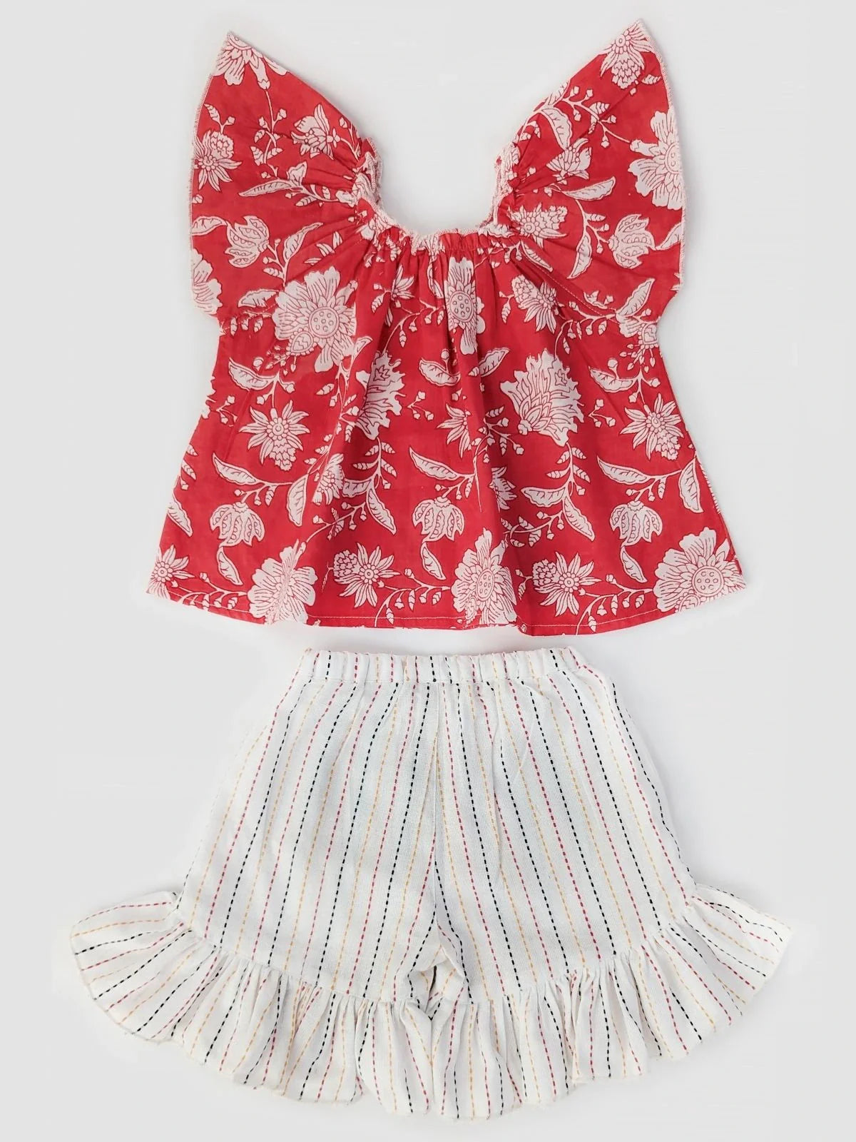 Rosy printed Tiny Tulip Cotton Casual Top Bottom Set