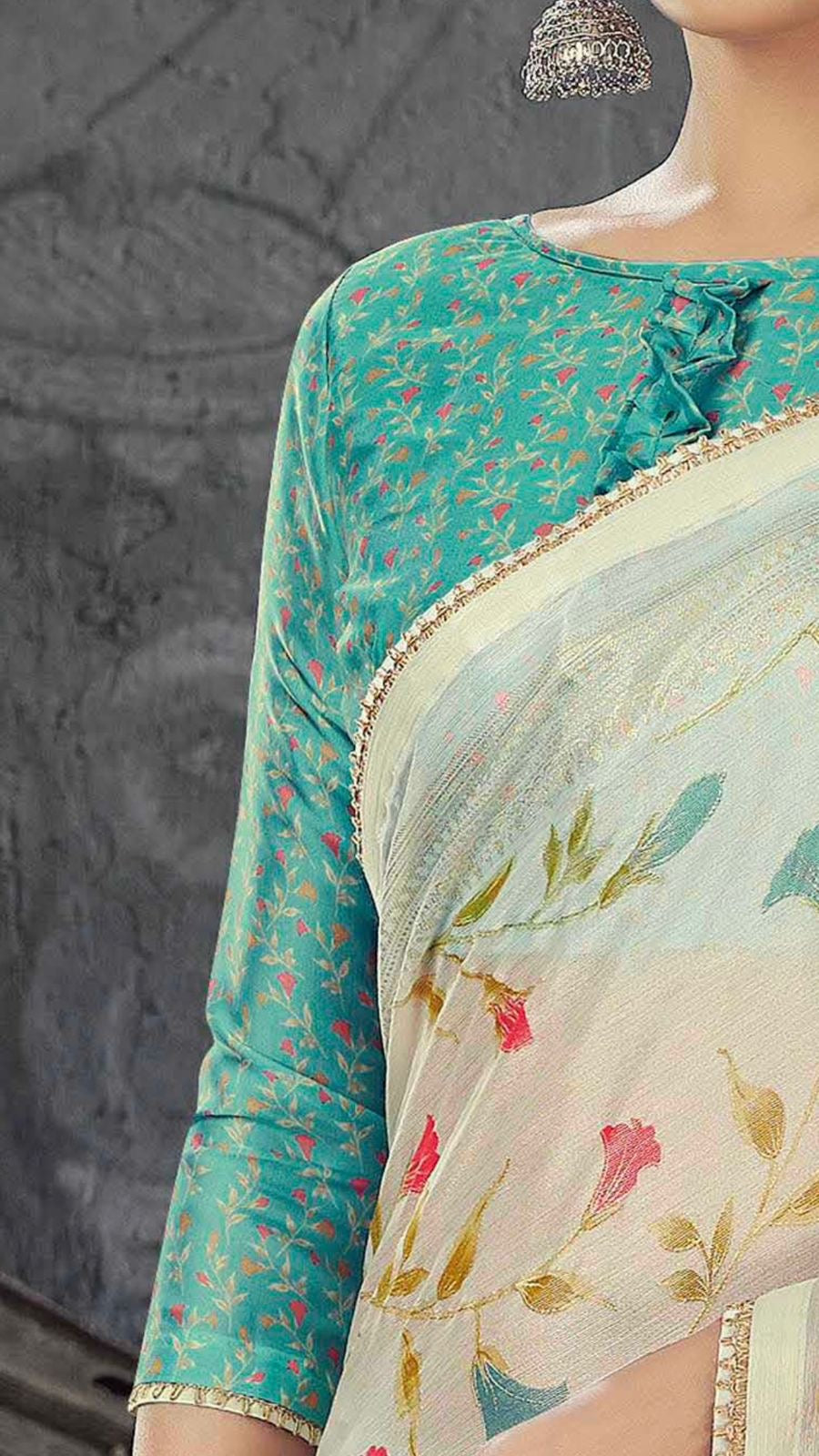Premium Brasso Saree (Cream)