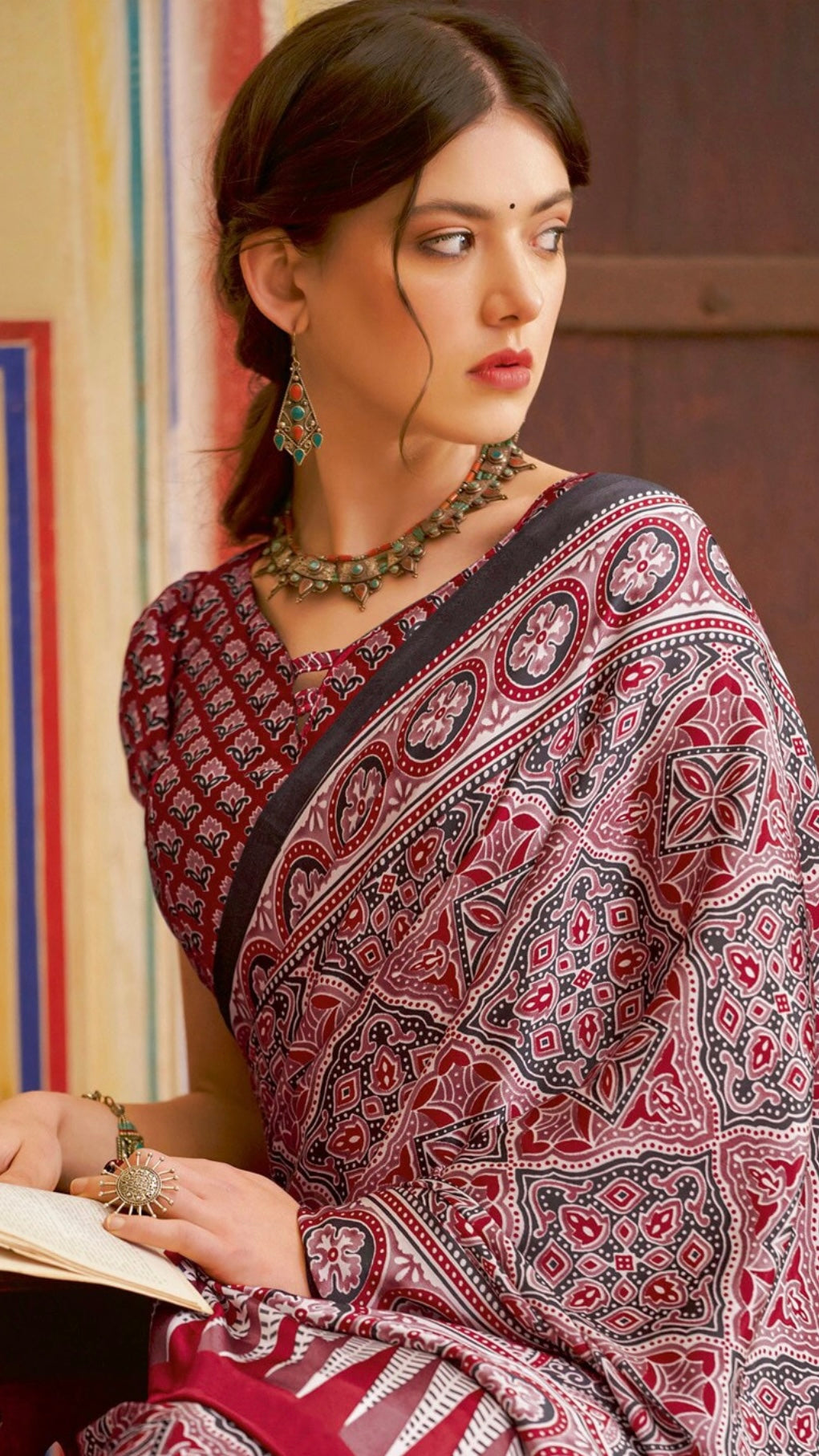 Designer Ajrakh Saree (D.No.103 B)