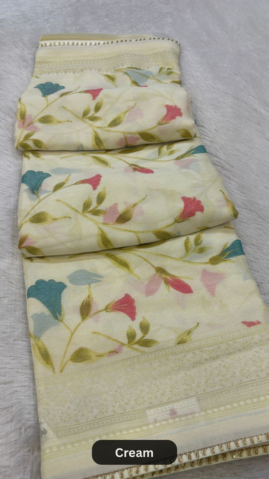 Premium Brasso Saree (Cream)