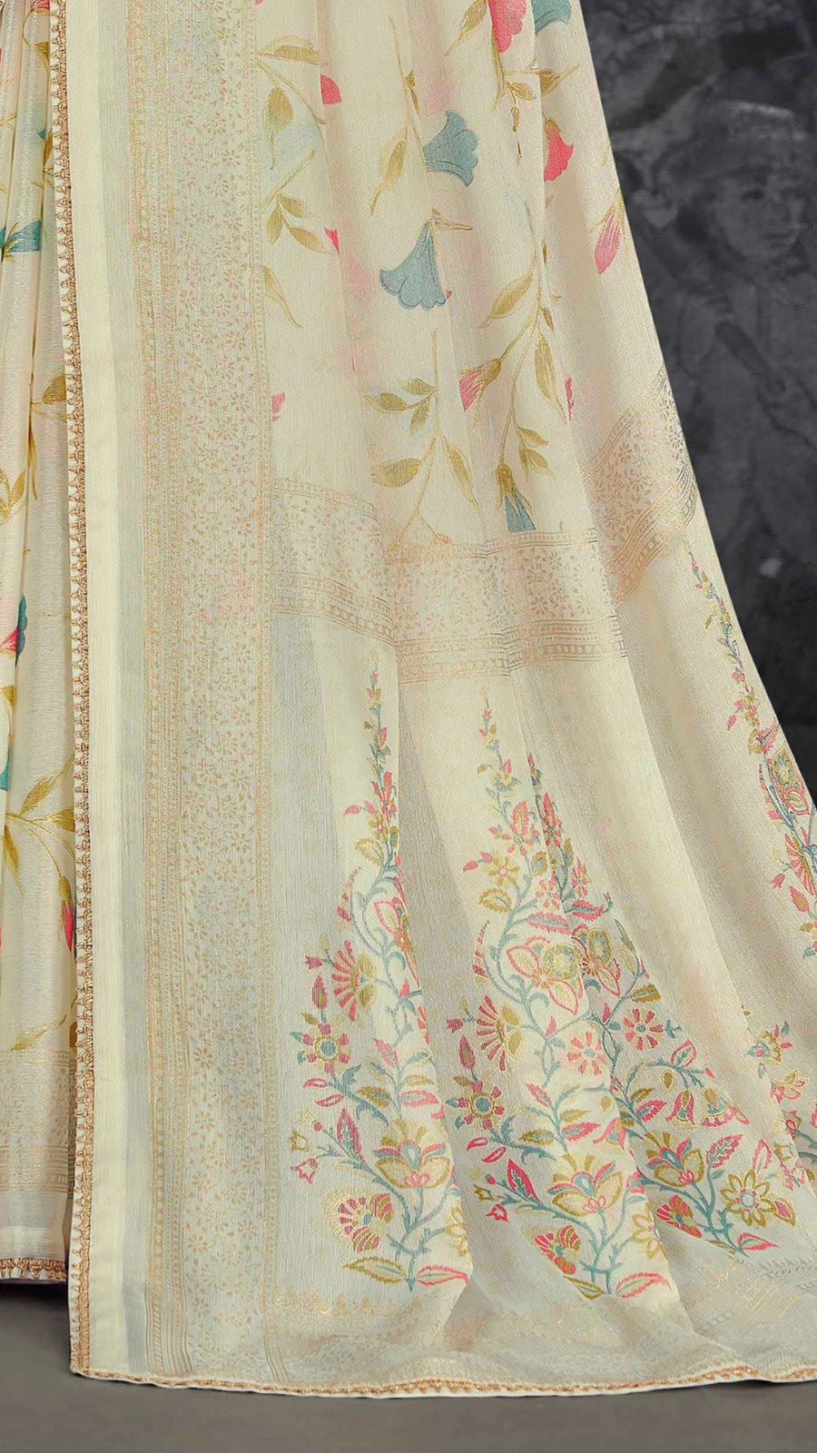 Premium Brasso Saree (Cream)