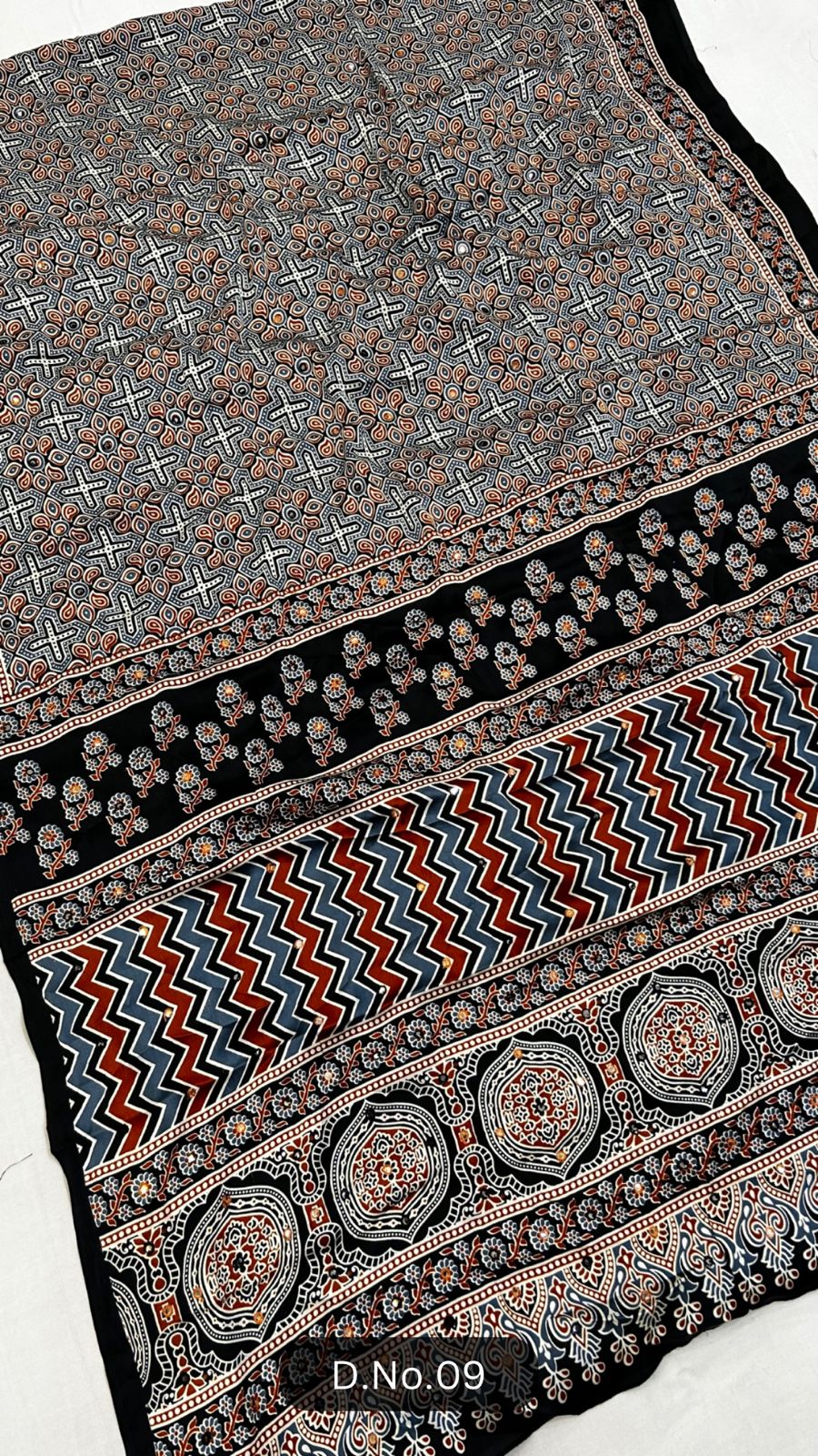 Pure Ajrakh Saree With Mirror Work D.No.09