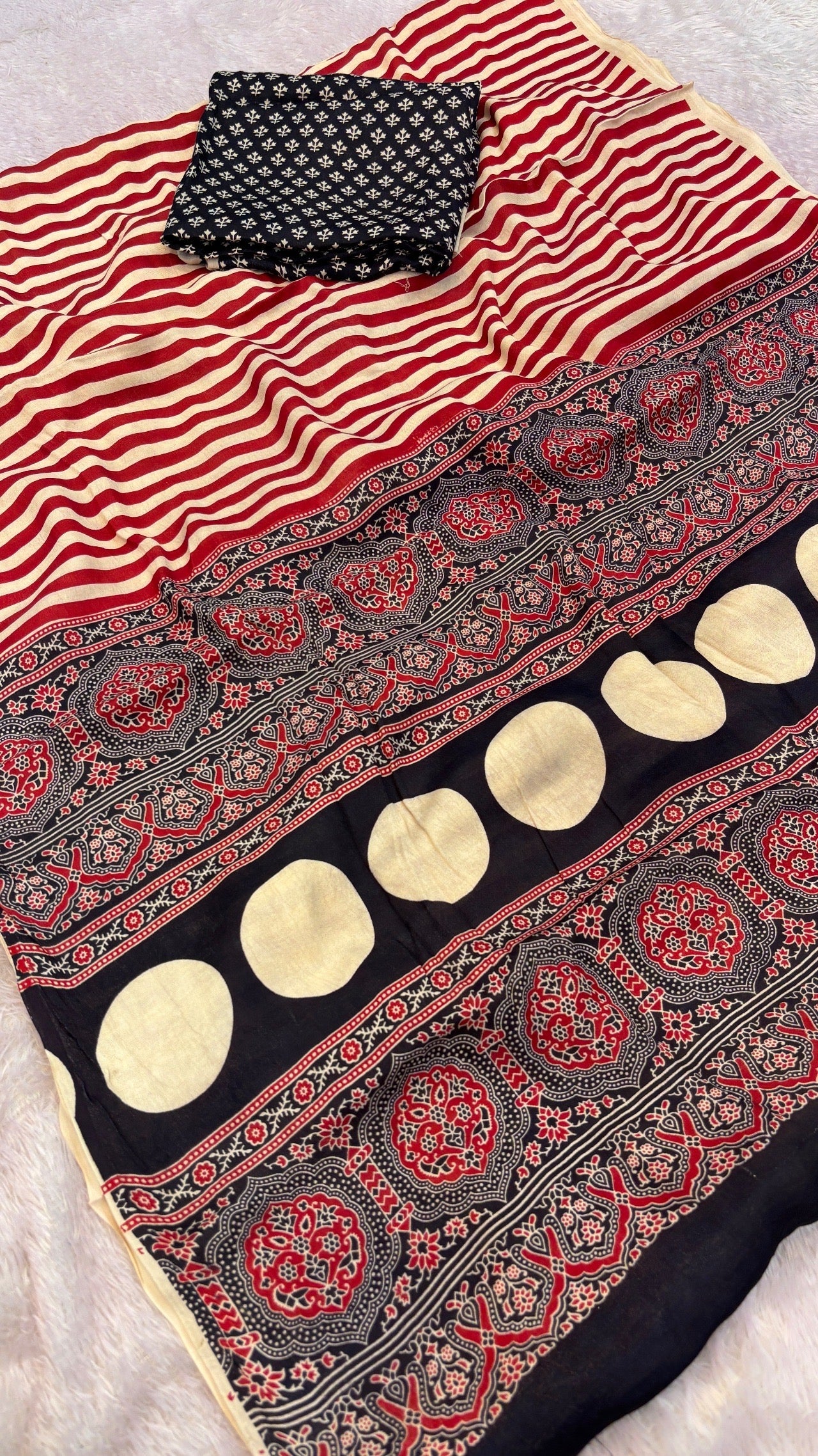 Trending Ajrakh Strip Saree