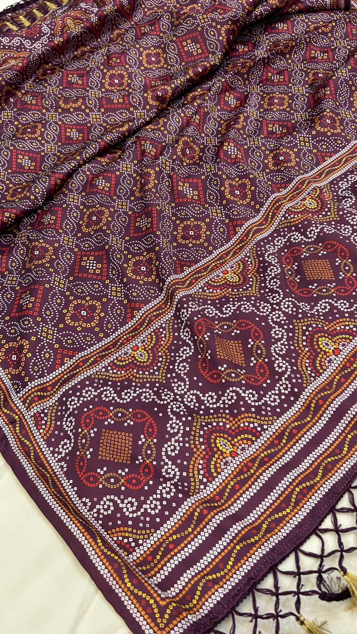 Designer Patola Bandhej Lehanga Choli :-Wine