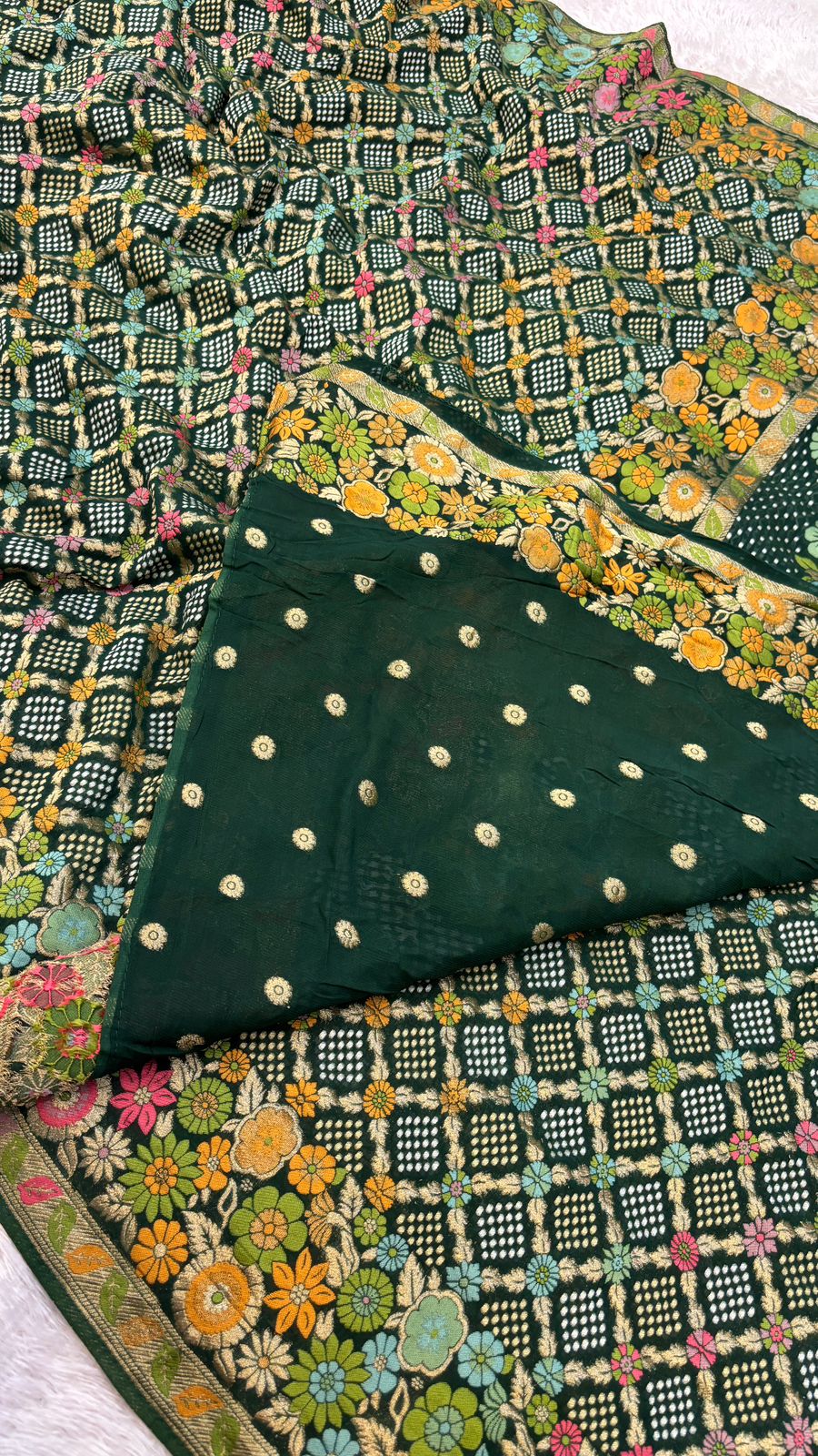 Original Minakari Bandhej Weaving Saree (Green Color)