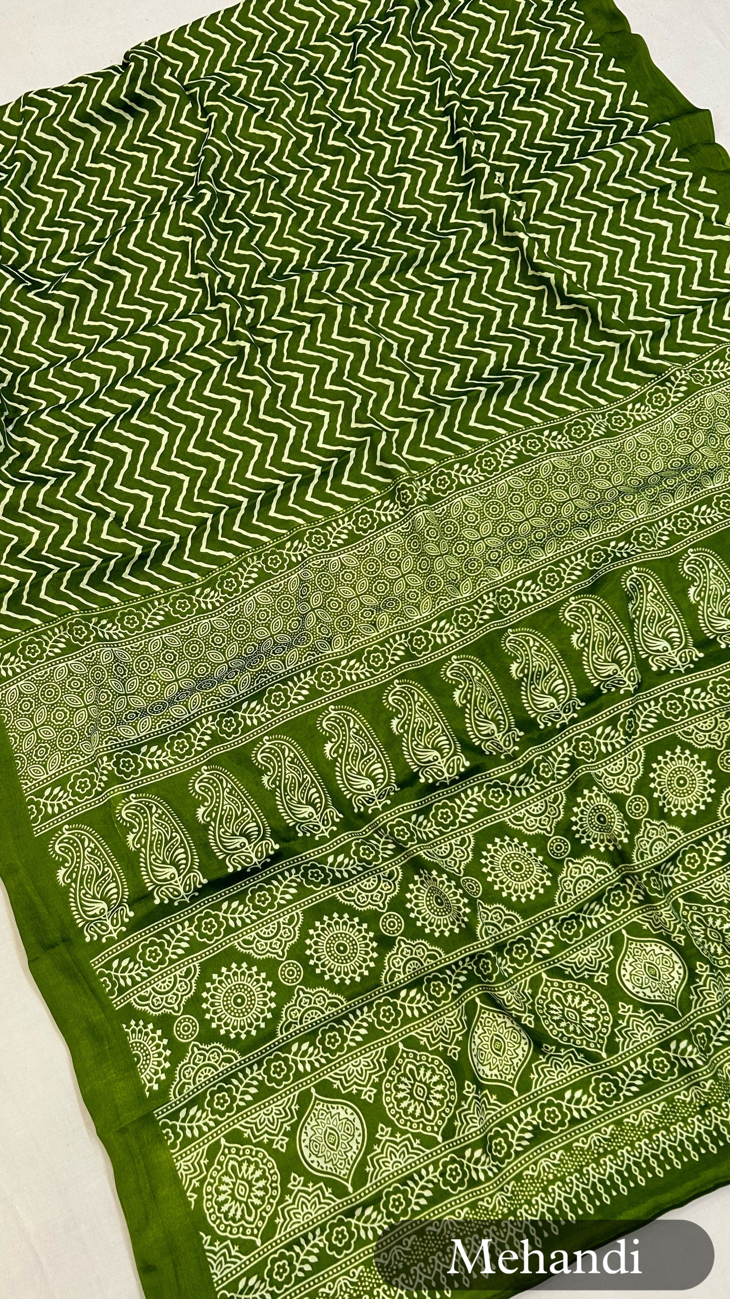 Ajrakh Lehariya Semi Crap Saree