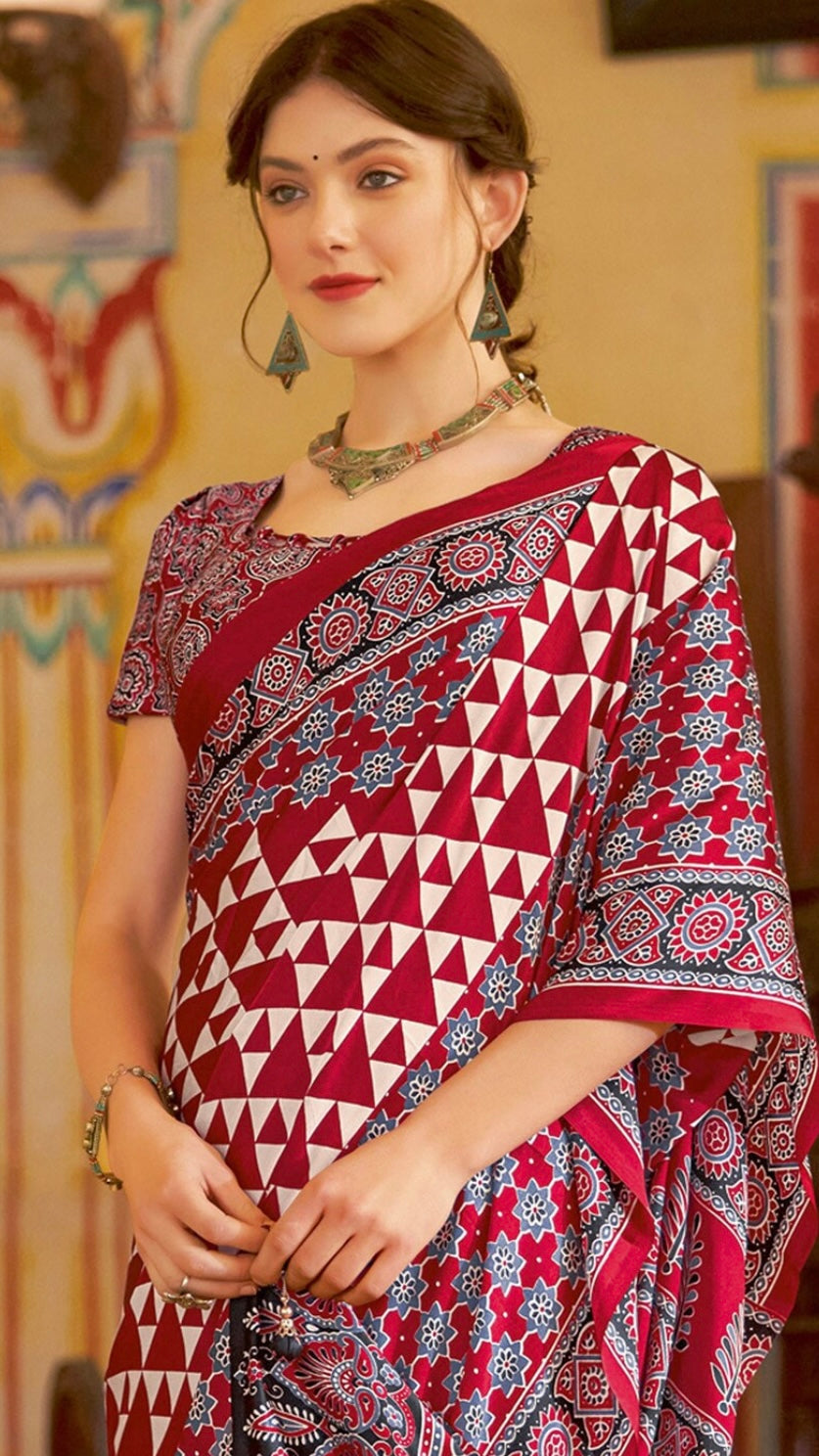 Designer Ajrakh Saree (D.No. 102 A)