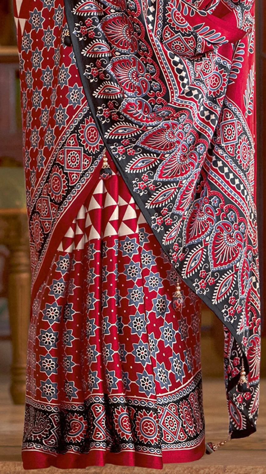 Designer Ajrakh Saree (D.No. 102 A)