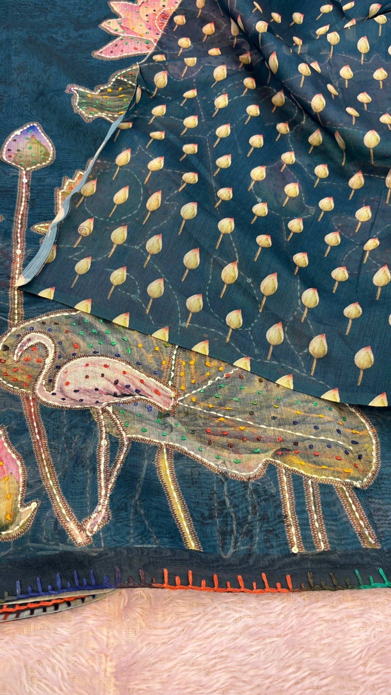 French knot Work saree (Limited Edition) Aqua Color