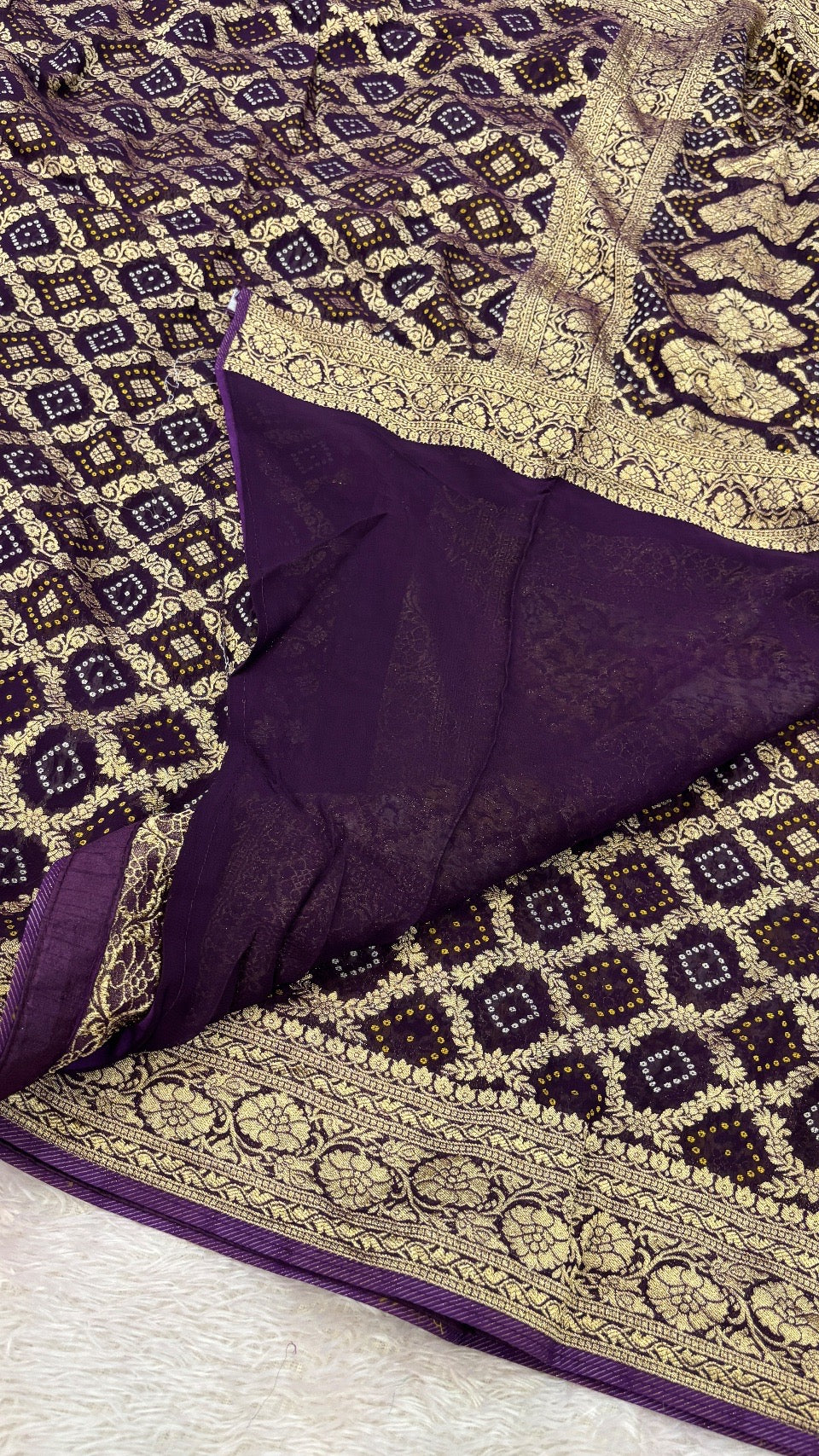 Traditional Khadi Georgette Banarasi Bandhej Saree (Wine) 4