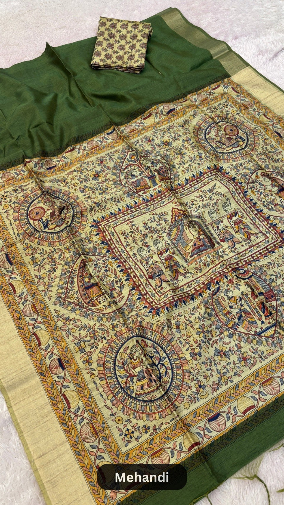 Madhubani Print Tusser Silk Saree