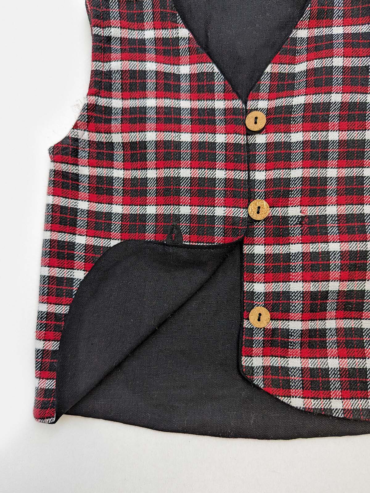 Halemons Baby Boy Fleece Half Sleeves Mini Jacket Checks-Black