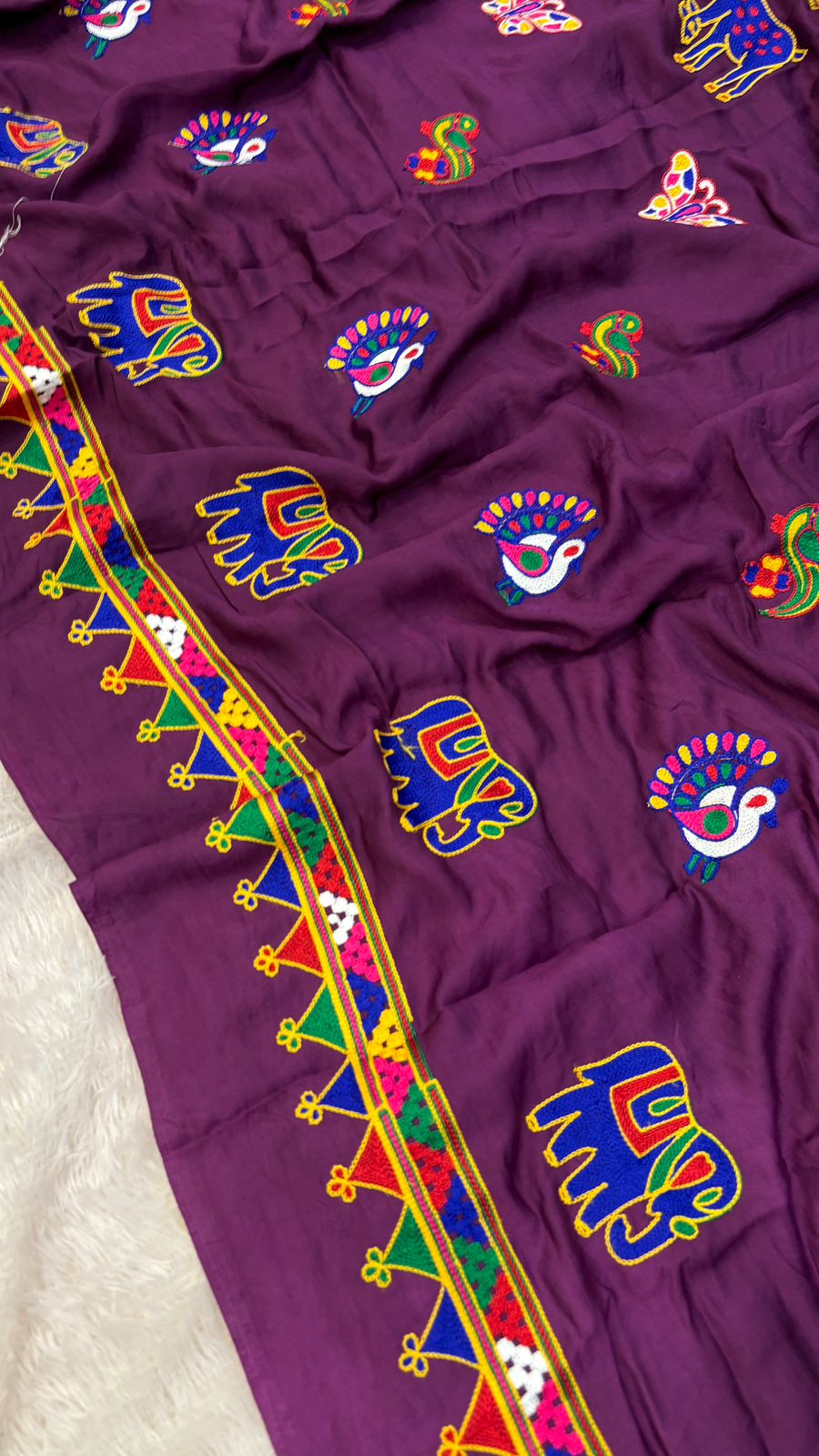 Kutchi Multi Work Duppta with Lagadi Patta - Purple
