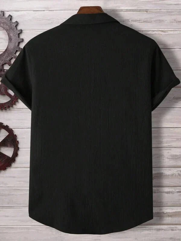 Midnight Black Seersucker Half Sleeve Shirt