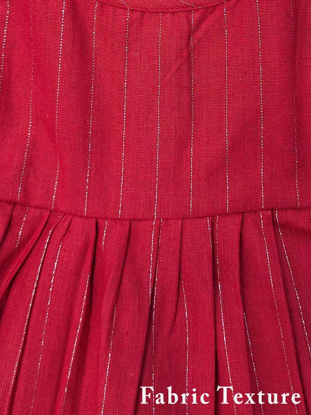 Red Zari Striped Pleated Premium Party Frock For Baby Girl