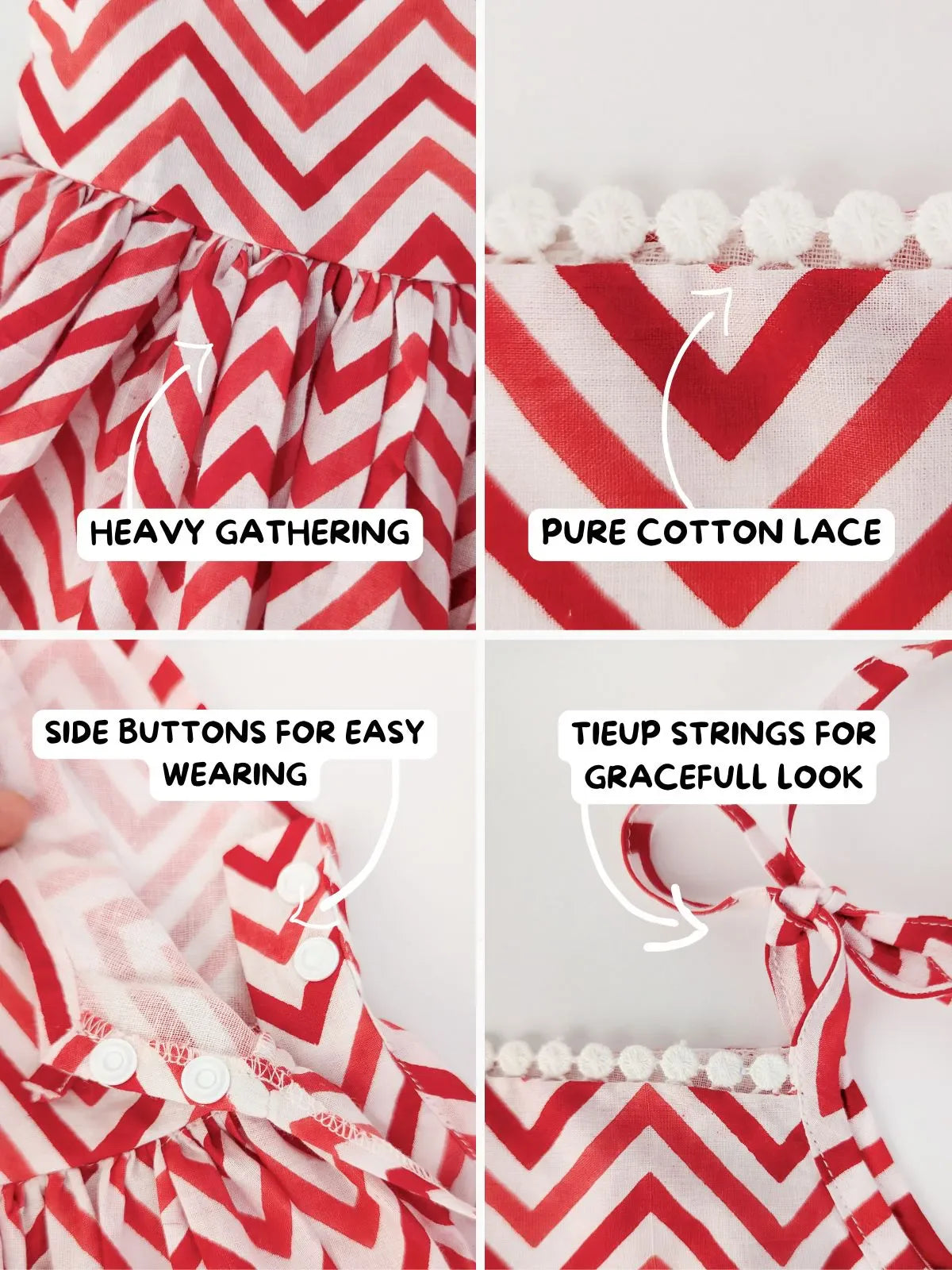 Tiny Baby Red Zig Zag Pleated Mini Frock With Strings