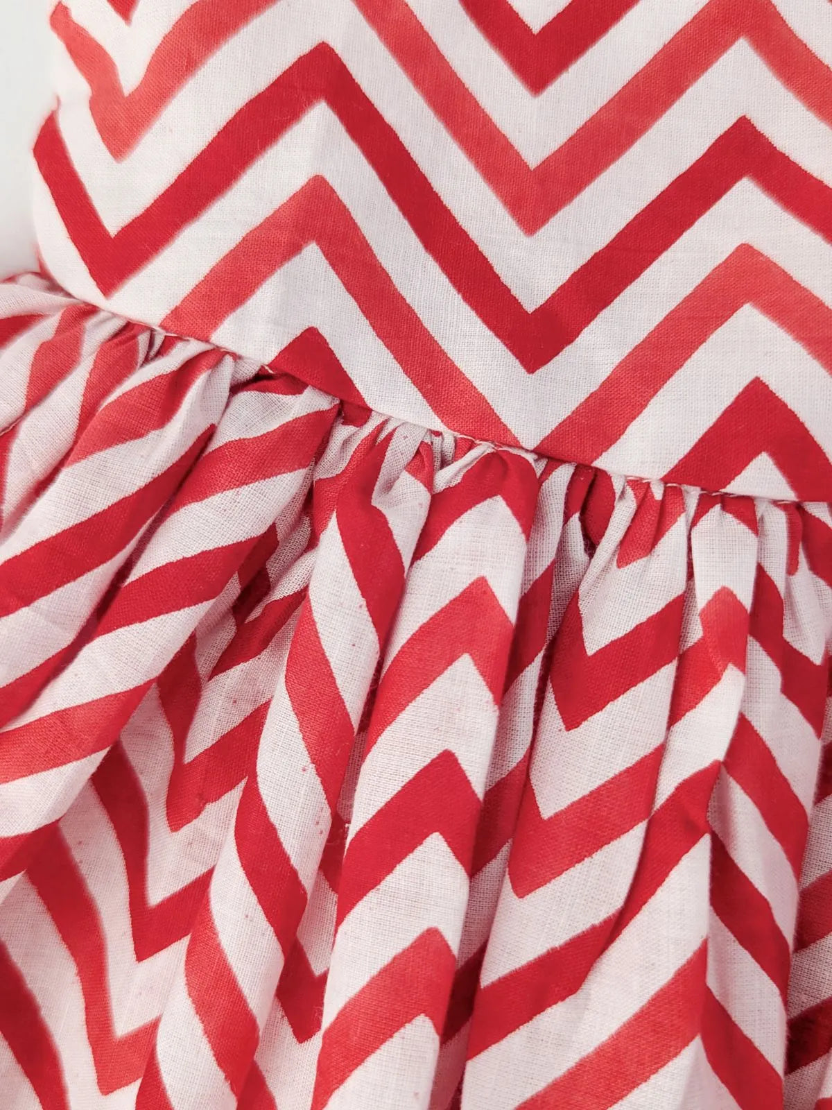 Tiny Baby Red Zig Zag Pleated Mini Frock With Strings