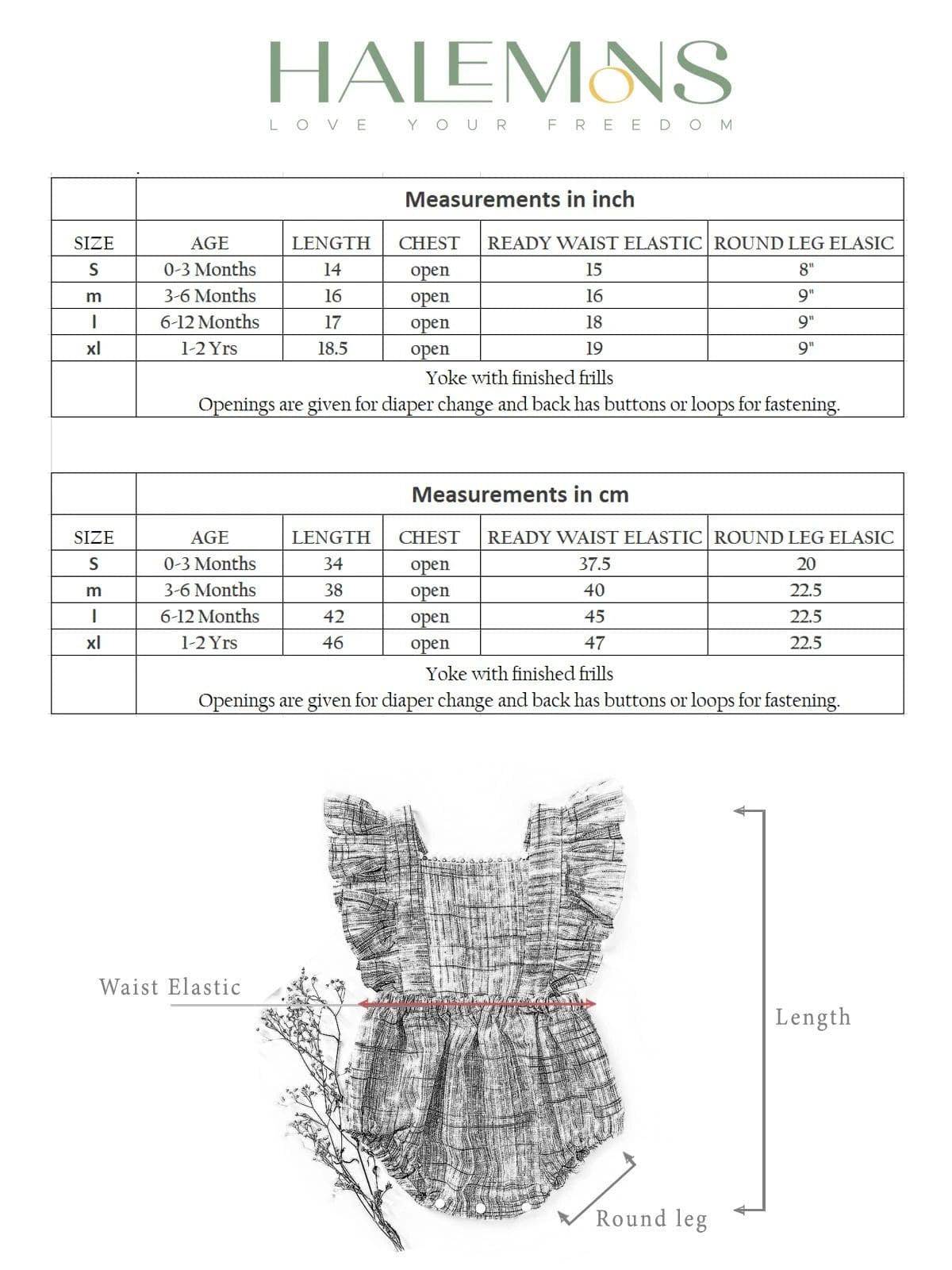 Halemons Kantha Cotton Frilled Romper, Diaper Opening & Back Straps - White
