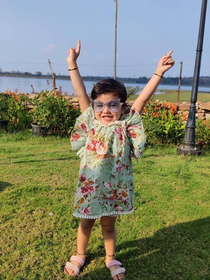 Victoria Pleated Floral Frilly Teal Baby Girl Dress