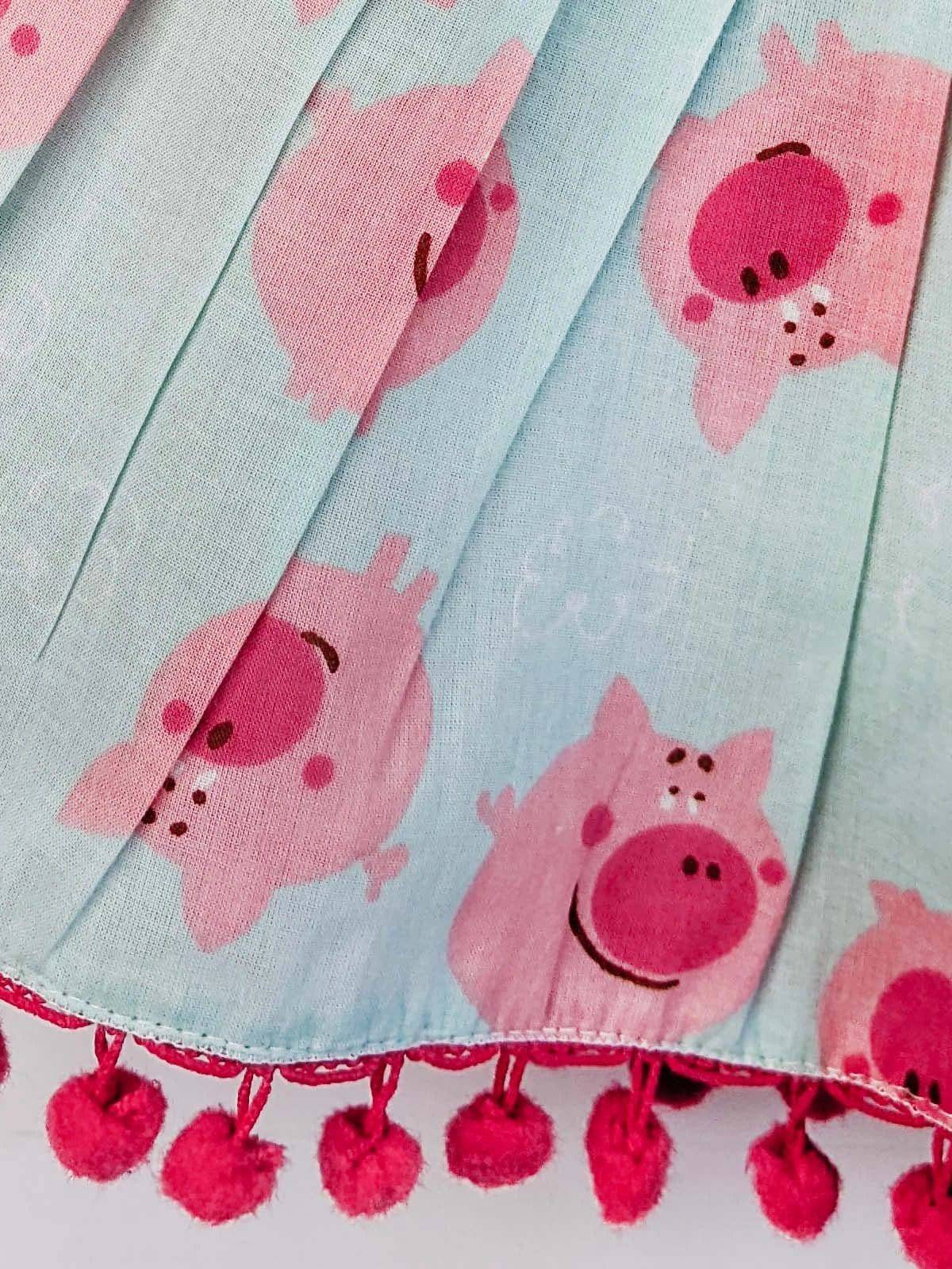 Quirky Pig Printed Cotton Baby Girl Skirt Top With Bloomer