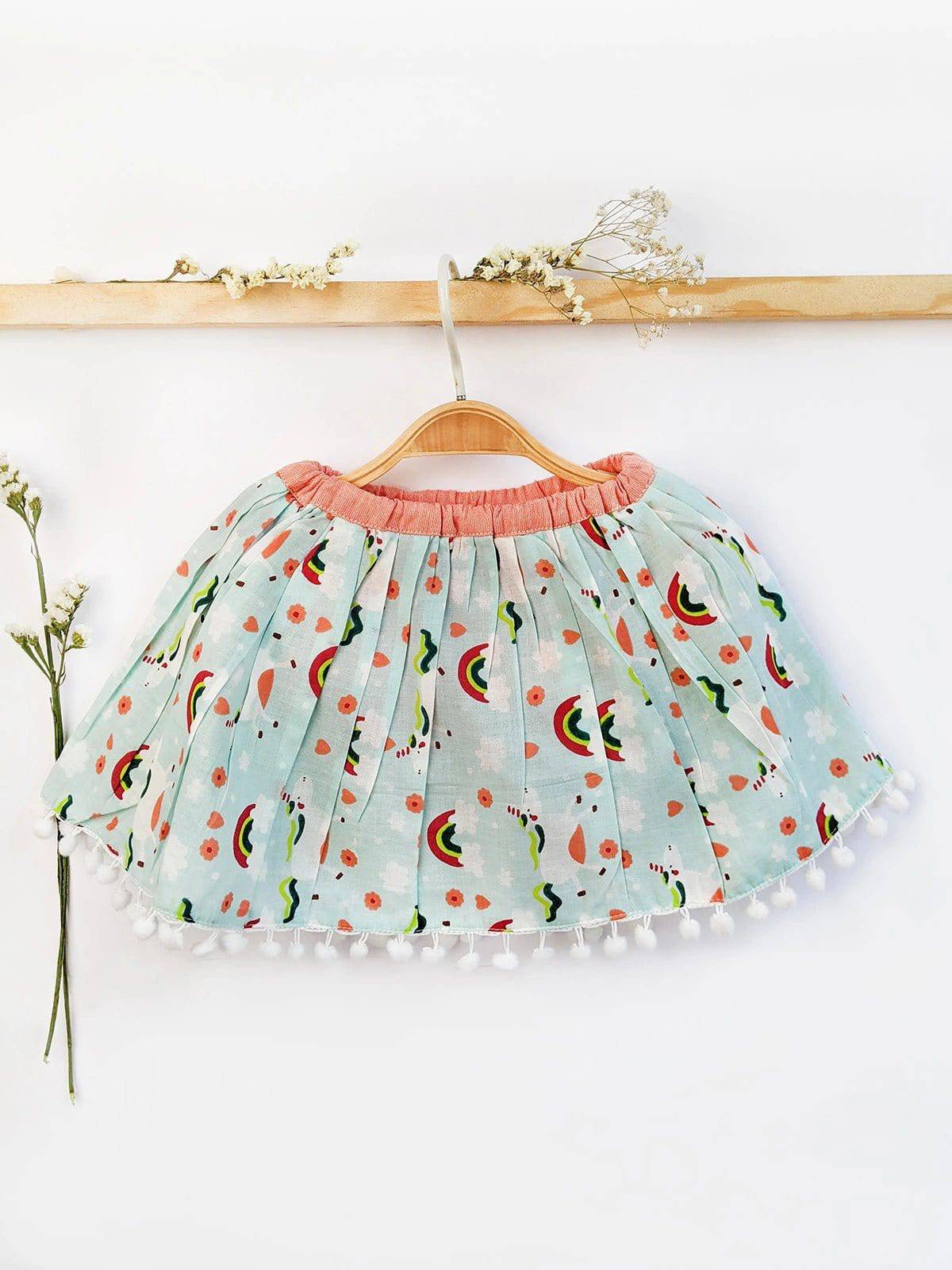 Rainbow Printed Baby Girl Cotton Skirt With Bloomer and Top