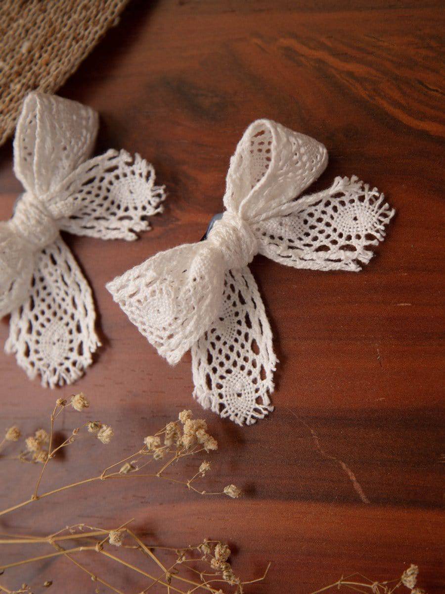 White Birthday Baby Infant Girl Toddler Handmade Cotton Crochette Bows Hair Clip