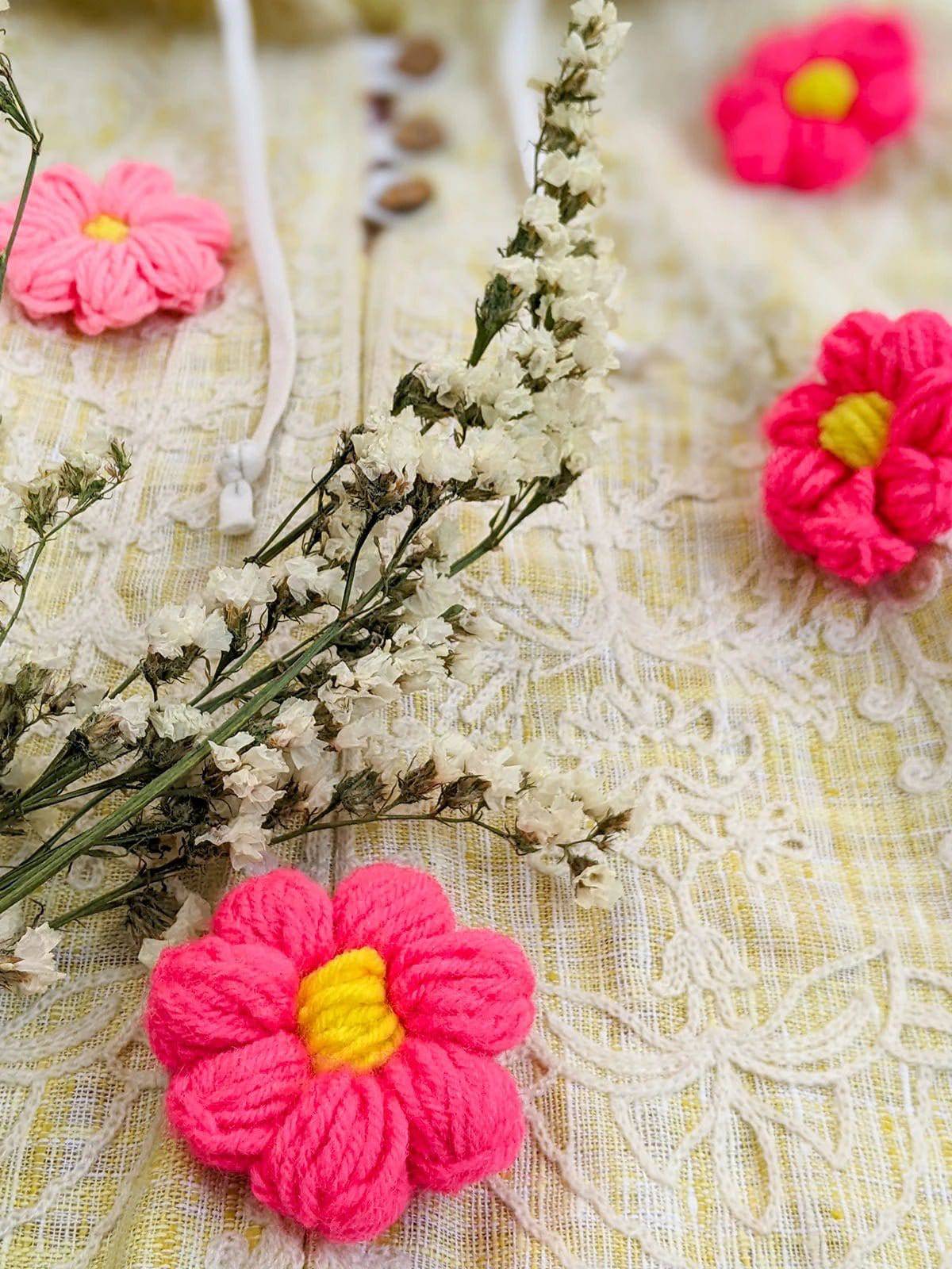 Yellow Handmade Flower Spring Baby Girl Poncho Top