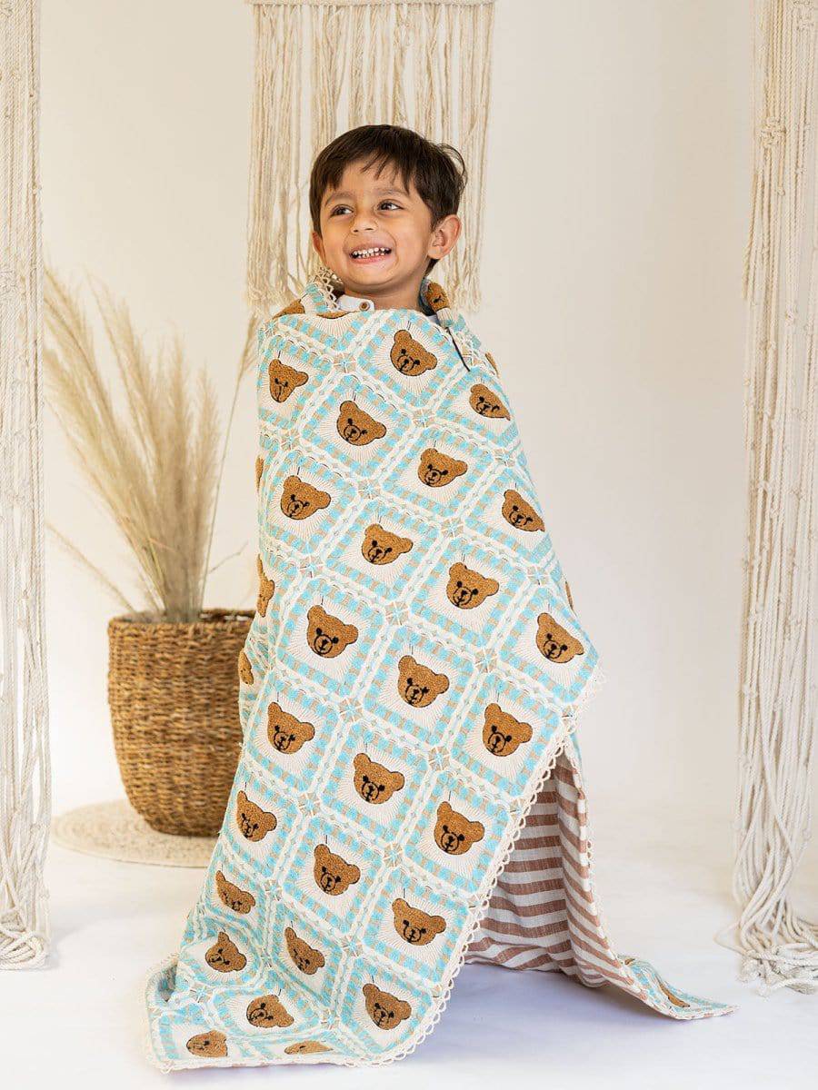 Teddy Woolen Embroidered Crocheted Style Baby Kids Blanket