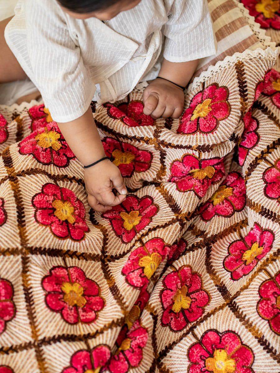 Woollen Red Rose Embroidered Reversible Luxury Baby Kids Blanket