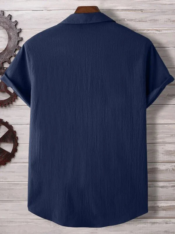 Dark Blue Seersucker Half Sleeve Shirt