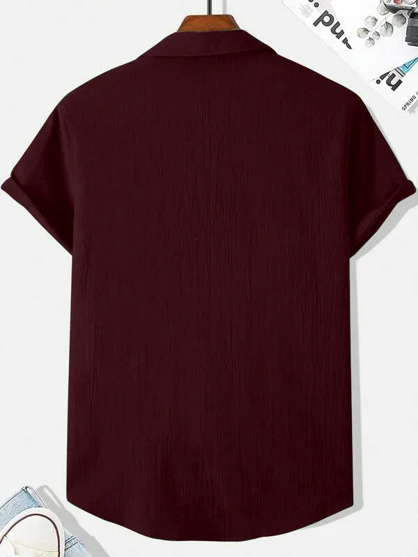 Dark Maroon Seersucker Half Sleeve Shirt