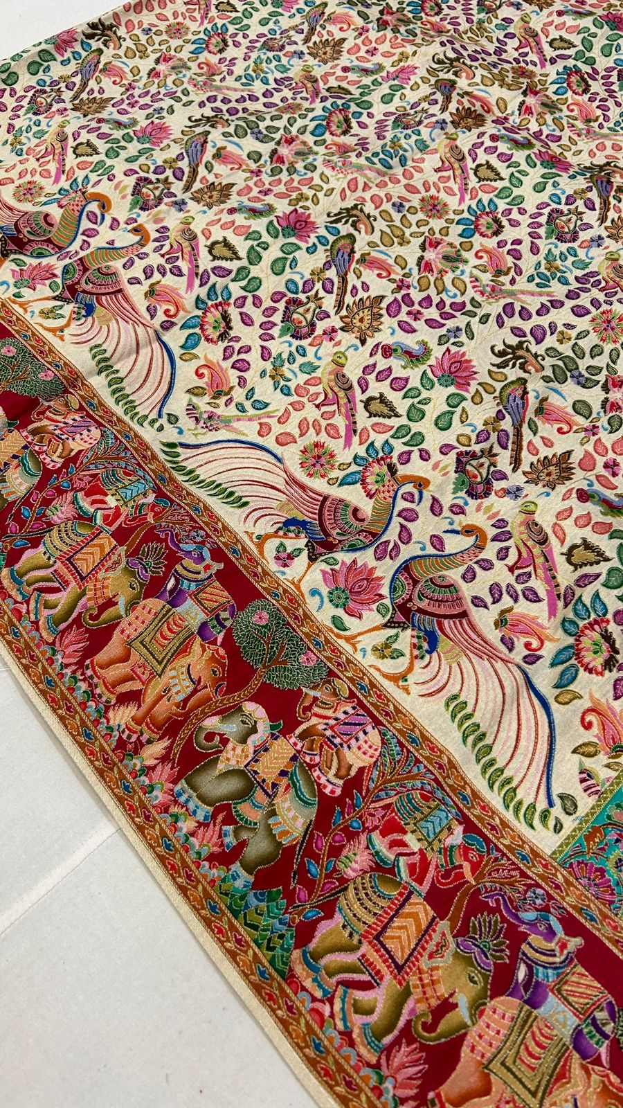 Pure Hand Weaving Kalamkari Saree (Cream Jaal)
