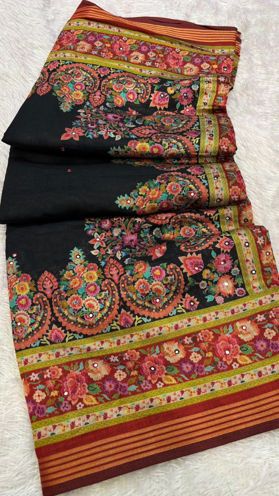 Pure Mul Cotten Mirror Work Saree