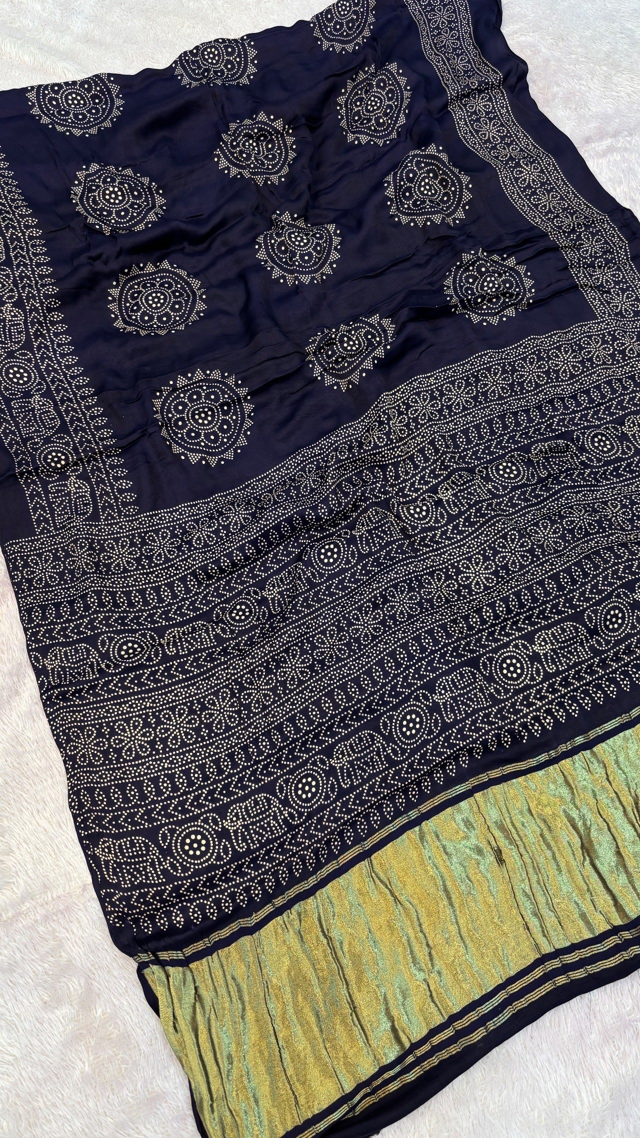 Pure Modal Silk Bandhej Saree with Lagadi Patta