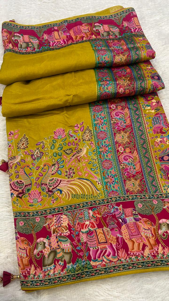 Pure Hand Weaving Kalamkari Saree (Gold Gala)