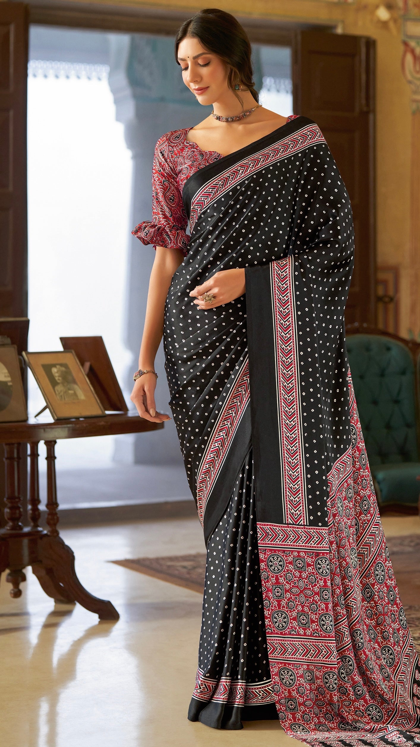 Designer Ajrakh Saree (D.No.104 B)