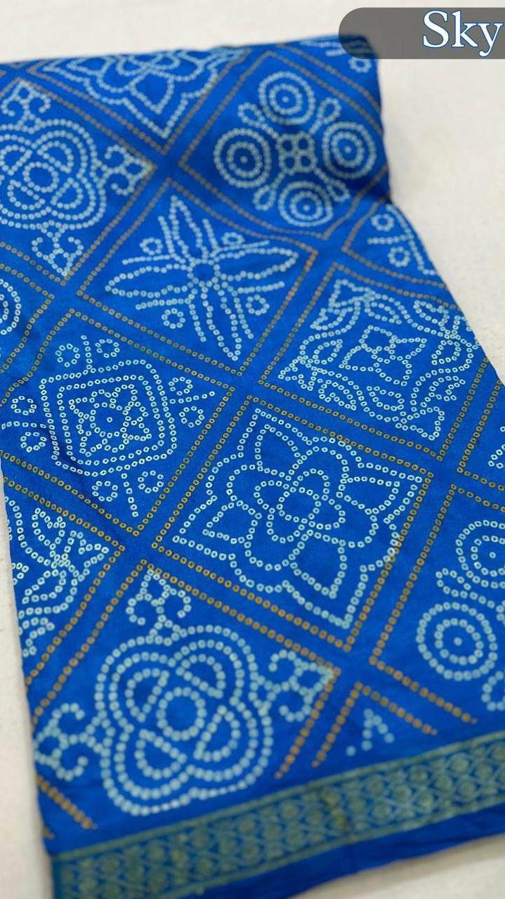 Art Silk Bandhani Sarees (52 Bhag Designe)