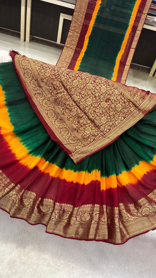 Royal Banarasi 3D Bandhani Saree (Green)